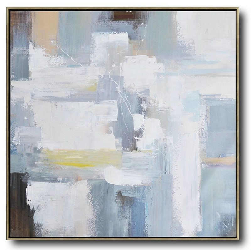 Large Abstract Painting,Oversized Palette Knife Contemporary Art,Oversized Wall Decor,Grey,White,Blue,Yellow.Etc